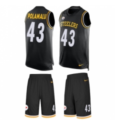 Men's Nike Pittsburgh Steelers #43 Troy Polamalu Limited Black Tank Top Suit NFL Jersey