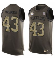 Men's Nike Pittsburgh Steelers #43 Troy Polamalu Limited Green Salute to Service Tank Top NFL Jersey
