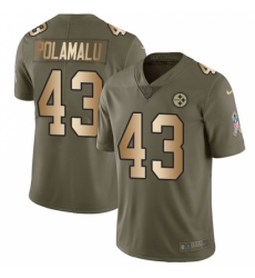 Men's Nike Pittsburgh Steelers #43 Troy Polamalu Limited Olive/Gold 2017 Salute to Service NFL Jersey