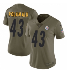 Women's Nike Pittsburgh Steelers #43 Troy Polamalu Limited Olive 2017 Salute to Service NFL Jersey