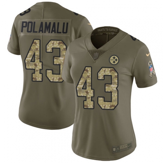Women's Nike Pittsburgh Steelers #43 Troy Polamalu Limited Olive/Camo 2017 Salute to Service NFL Jersey Women's Nike Pittsburgh Steelers #43 Troy Polamalu Limited Olive/Camo 2017 Salute to Service NFL Jersey