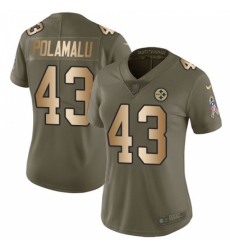 Women's Nike Pittsburgh Steelers #43 Troy Polamalu Limited Olive/Gold 2017 Salute to Service NFL Jersey