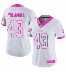 Women's Nike Pittsburgh Steelers #43 Troy Polamalu Limited White/Pink Rush Fashion NFL Jersey