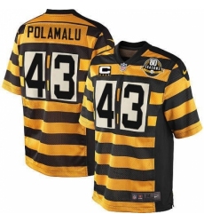 Youth Nike Pittsburgh Steelers #43 Troy Polamalu Elite Yellow/Black Alternate 80TH Anniversary Throwback C Patch NFL Jersey