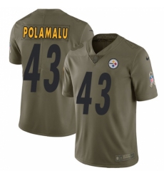 Youth Nike Pittsburgh Steelers #43 Troy Polamalu Limited Olive 2017 Salute to Service NFL Jersey