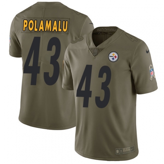 Youth Nike Pittsburgh Steelers #43 Troy Polamalu Limited Olive 2017 Salute to Service NFL Jersey Youth Nike Pittsburgh Steelers #43 Troy Polamalu Limited Olive 2017 Salute to Service NFL Jersey