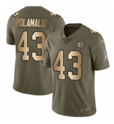 Youth Nike Pittsburgh Steelers #43 Troy Polamalu Limited Olive/Gold 2017 Salute to Service NFL Jersey