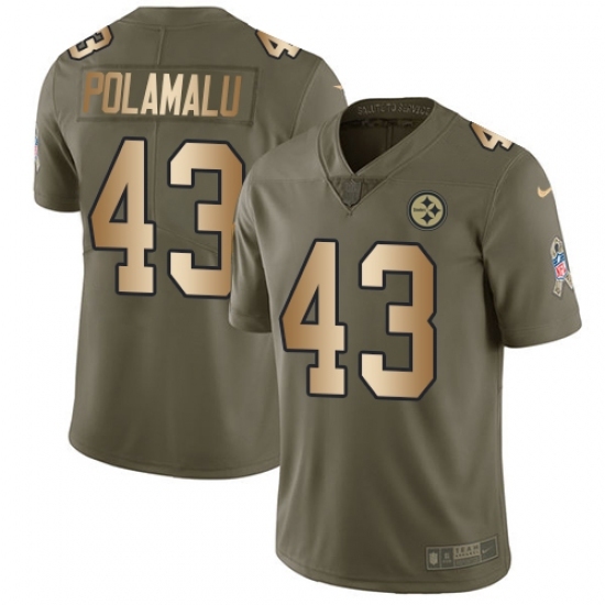 Youth Nike Pittsburgh Steelers #43 Troy Polamalu Limited Olive/Gold 2017 Salute to Service NFL Jersey Youth Nike Pittsburgh Steelers #43 Troy Polamalu Limited Olive/Gold 2017 Salute to Service NFL Jersey