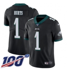 Men's Nike Philadelphia Eagles #1 Jalen Hurts Black Alternate Stitched NFL 100th Season Vapor Untouchable Limited Jersey