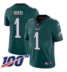 Men's Nike Philadelphia Eagles #1 Jalen Hurts Green Team Color Stitched NFL 100th Season Vapor Untouchable Limited Jersey