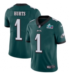 Men's Nike Philadelphia Eagles #1 Jalen Hurts Green Team Color Super Bowl LVII Patch Stitched NFL Vapor Untouchable Limited Jersey