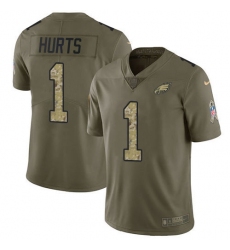 Men's Nike Philadelphia Eagles #1 Jalen Hurts Olive-Camo Stitched NFL Limited 2017 Salute To Service Jersey