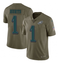 Men's Nike Philadelphia Eagles #1 Jalen Hurts Olive Stitched NFL Limited 2017 Salute To Service Jersey