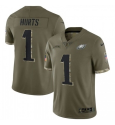 Men's Philadelphia Eagles #1 Jalen Hurts Nike 2022 Salute To Service Limited Jersey - Olive