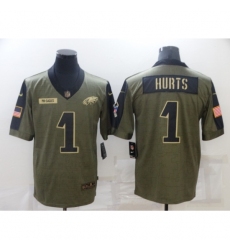 Men's Philadelphia Eagles #1 Jalen Hurts Nike Olive 2021 Salute To Service Limited Player Jersey