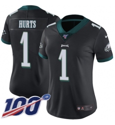 Women's Nike Philadelphia Eagles #1 Jalen Hurts Black Alternate Stitched NFL 100th Season Vapor Untouchable Limited Jersey