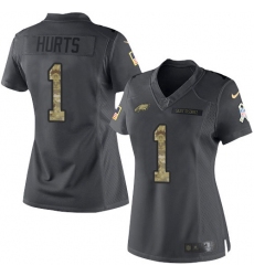 Women's Nike Philadelphia Eagles #1 Jalen Hurts Black Stitched NFL Limited 2016 Salute to Service Jersey