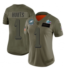 Women's Nike Philadelphia Eagles #1 Jalen Hurts Camo Super Bowl LVII Patch Stitched NFL Limited 2019 Salute To Service Jersey