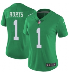 Women's Nike Philadelphia Eagles #1 Jalen Hurts Green Stitched NFL Limited Rush Jersey