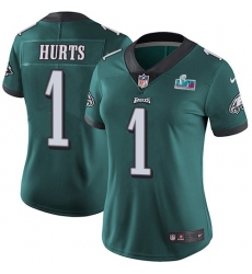 Women's Nike Philadelphia Eagles #1 Jalen Hurts Green Team Color Super Bowl LVII Patch Stitched NFL Vapor Untouchable Limited Jersey