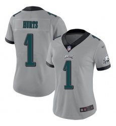 Women's Nike Philadelphia Eagles #1 Jalen Hurts Silver Stitched NFL Limited Inverted Legend Jersey