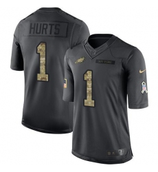 Youth Nike Philadelphia Eagles #1 Jalen Hurts Black Stitched NFL Limited 2016 Salute to Service Jersey