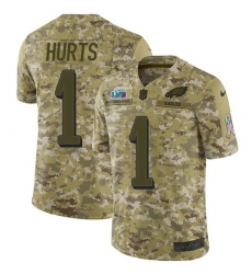Youth Nike Philadelphia Eagles #1 Jalen Hurts Camo Super Bowl LVII Patch Stitched NFL Limited 2018 Salute To Service Jersey