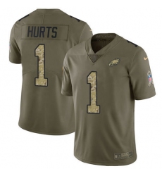 Youth Nike Philadelphia Eagles #1 Jalen Hurts Olive-Camo Stitched NFL Limited 2017 Salute To Service Jersey