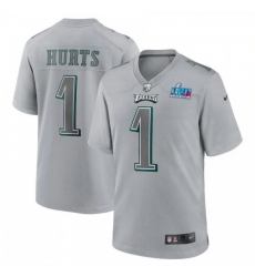 Youth Philadelphia Eagles #1 Jalen Hurts Nike Super Bowl LVII Patch Atmosphere Fashion Game Jersey - Gray
