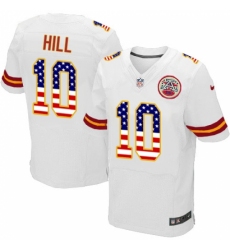 Men's Nike Kansas City Chiefs #10 Tyreek Hill Elite White Road USA Flag Fashion NFL Jersey