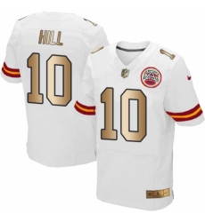 Men's Nike Kansas City Chiefs #10 Tyreek Hill Elite White/Gold NFL Jersey