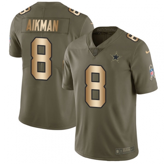 Men's Nike Dallas Cowboys #8 Troy Aikman Limited Olive/Gold 2017 Salute to Service NFL Jersey Men's Nike Dallas Cowboys #8 Troy Aikman Limited Olive/Gold 2017 Salute to Service NFL Jersey