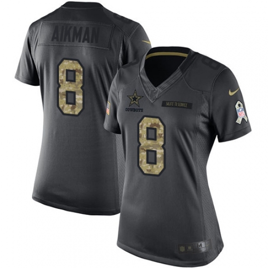 Women's Nike Dallas Cowboys #8 Troy Aikman Limited Black 2016 Salute to Service NFL Jersey Women's Nike Dallas Cowboys #8 Troy Aikman Limited Black 2016 Salute to Service NFL Jersey
