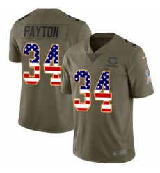 Men's Nike Chicago Bears #34 Walter Payton Limited Olive/USA Flag Salute to Service NFL Jersey