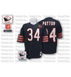 Mitchell and Ness Chicago Bears #34 Walter Payton Blue Team Color Big Number With Bear Patch Authentic Throwback NFL Jersey