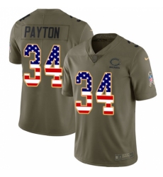 Youth Nike Chicago Bears #34 Walter Payton Limited Olive/USA Flag Salute to Service NFL Jersey