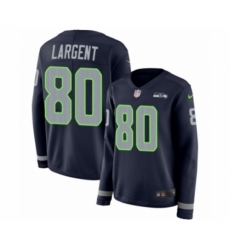 Women's Nike Seattle Seahawks #80 Steve Largent Limited Navy Blue Therma Long Sleeve NFL Jersey