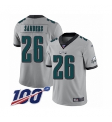 Men's Philadelphia Eagles #26 Miles Sanders Limited Silver Inverted Legend 100th Season Football Jersey