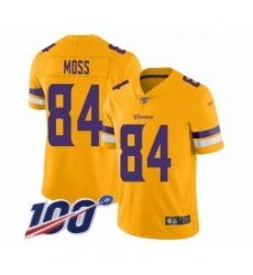 Men's Minnesota Vikings #84 Randy Moss Limited Gold Inverted Legend 100th Season Football Jersey