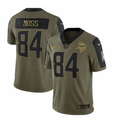 Men's Minnesota Vikings #84 Randy Moss Nike Olive 2021 Salute To Service Retired Player Limited Jersey