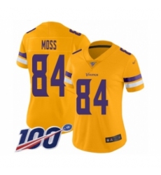 Women's Minnesota Vikings #84 Randy Moss Limited Gold Inverted Legend 100th Season Football Jersey