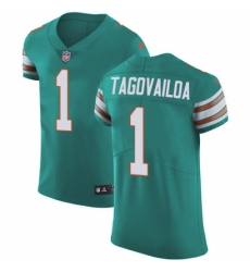 Men's Miami Dolphins #1 Tua Tagovailoa Aqua Green Alternate Stitched New Elite Jersey