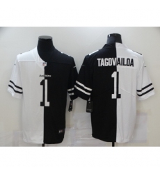 Men's Miami Dolphins #1 Tua Tagovailoa Black White Limited Split Fashion Football Jersey