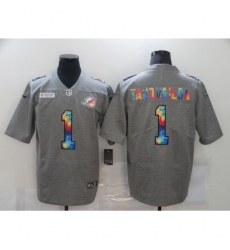 Men's Miami Dolphins #1 Tua Tagovailoa Gray Rainbow Version Nike Limited Jersey