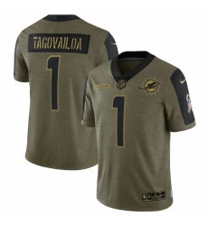 Men's Miami Dolphins #1 Tua Tagovailoa Nike Olive 2021 Salute To Service Limited Player Jersey