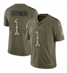 Men's Miami Dolphins #1 Tua Tagovailoa Olive Camo Stitched Limited 2017 Salute To Service Jersey