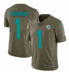 Men's Miami Dolphins #1 Tua Tagovailoa Olive Stitched Limited 2017 Salute To Service Jersey