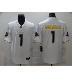 Men's Miami Dolphins #1 Tua Tagovailoa White Olive Gold Nike Limited Jersey