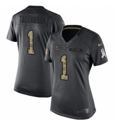 Women's Miami Dolphins #1 Tua Tagovailoa Black Stitched Limited 2016 Salute to Service Jersey