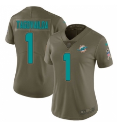 Women's Miami Dolphins #1 Tua Tagovailoa Olive Stitched Limited 2017 Salute To Service Jersey